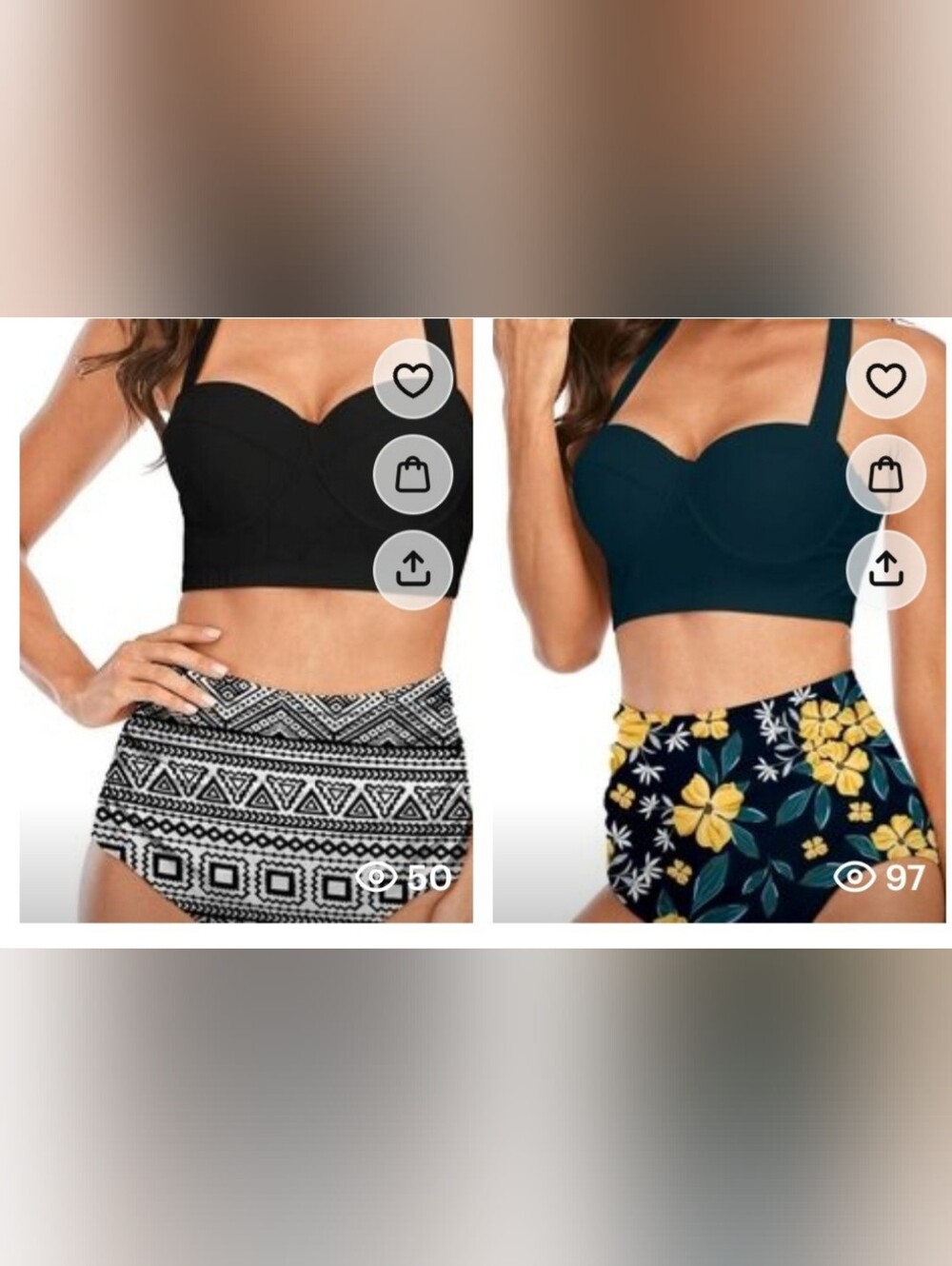 Floral Halter Bikini Set - Navy and Yellow